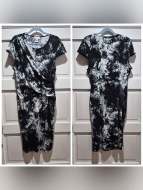 Carmen Marc Valvo Black & White Abstract Dress – Size XL EUC